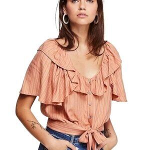 Free People Peach Ruffle Crop Top